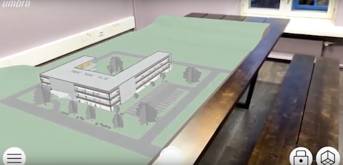 A BIM model overlaid onto a table. This is before the model has been scaled up to 1:1 on-site in the location it will be built. Image courtesy of Umbra